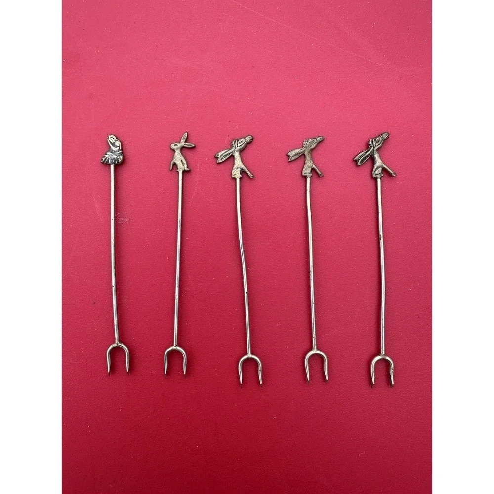 5 Mexican Sterling Silver Figural hors d'oeuvres‎ cocktail martini picks forks
